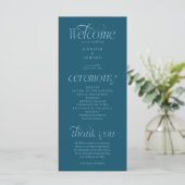 Modern TYPOGRAFIE Teal Huwelijksprogramma Programmakaart (Staand voorkant)