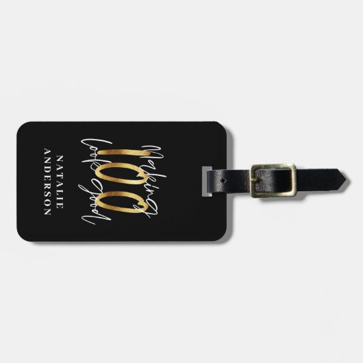 modern typografiegoud 100e verjaardag bagagelabel (Voorkant horizontaal)