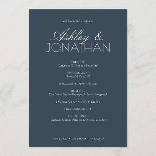 Modern typografisch-centric huwelijk programmakaart (Voorkant)