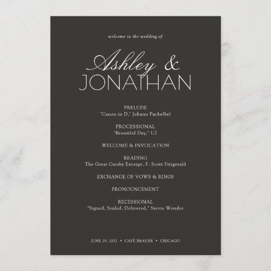 Modern typografisch-centric huwelijk programmakaart (Voorkant)