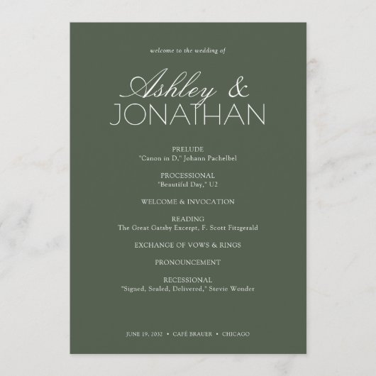 Modern typografisch-centric huwelijk programmakaart (Voorkant)