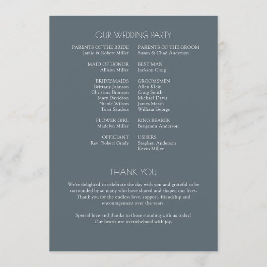 Modern typografisch-centric huwelijk programmakaart (Achterkant)