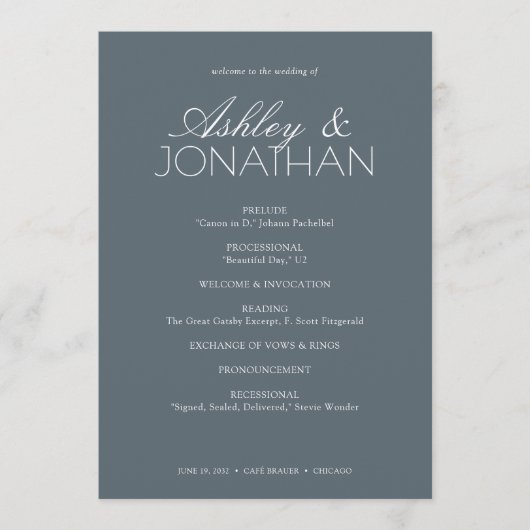 Modern typografisch-centric huwelijk programmakaart (Voorkant)