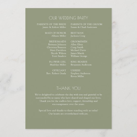 Modern typografisch-centric huwelijk programmakaart (Achterkant)