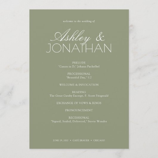 Modern typografisch-centric huwelijk programmakaart (Voorkant)