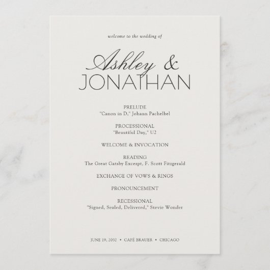 Modern typografisch-centric huwelijk programmakaart (Voorkant)