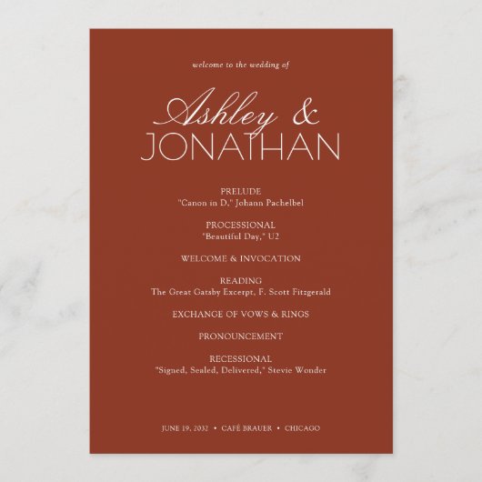 Modern typografisch-centric huwelijk programmakaart (Voorkant)