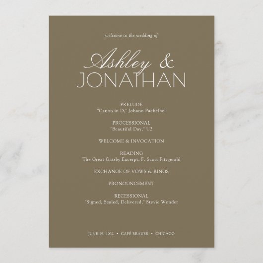 Modern typografisch-centric huwelijk programmakaart (Voorkant)