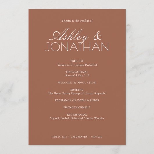 Modern typografisch-centric huwelijk programmakaart (Voorkant)