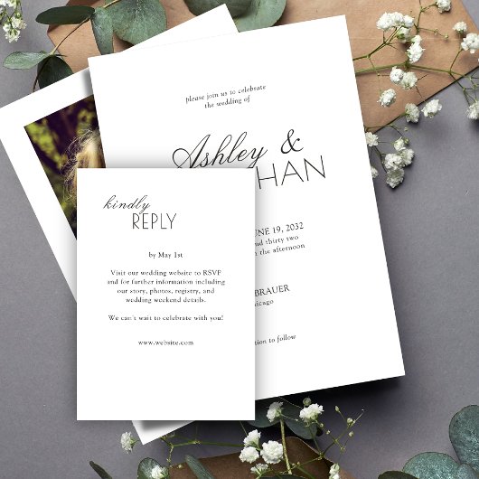 Modern typografisch-centric huwelijk RSVP kaartje