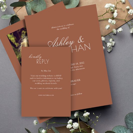 Modern typografisch-centric huwelijk RSVP kaartje