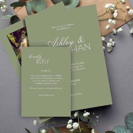 Modern typografisch-centric huwelijk RSVP kaartje