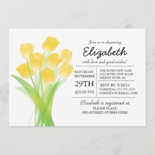 Modern typografisch geel tulpen Baby shower Kaart