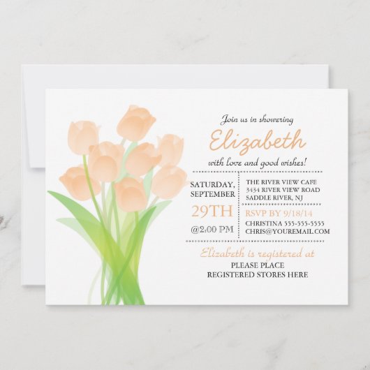 Modern Typografisch Perzik Tulp Baby shower Kaart (Voorkant)