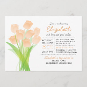 Modern Typografisch Perzik Tulp Baby shower Kaart