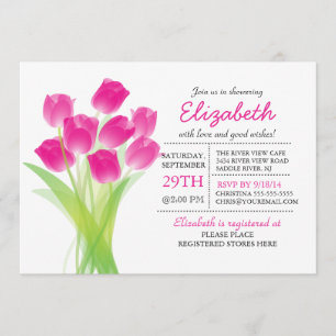 Modern typografisch Roze Tulp Baby shower Kaart