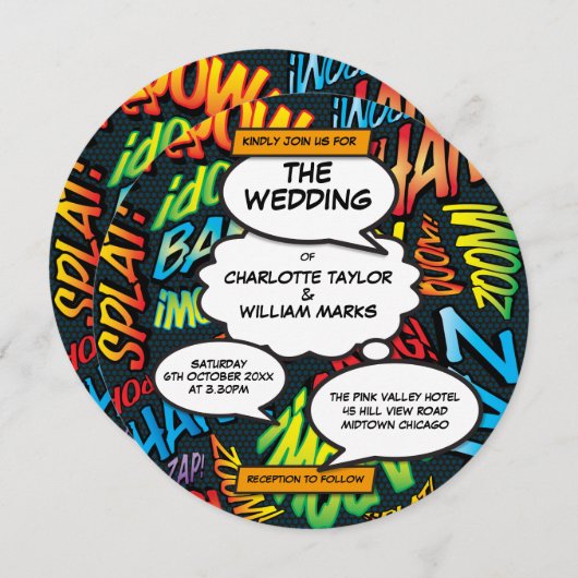 Modern Typographic Fun Comic Book Wedding Kaart (Voorkant / Achterkant)