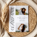 Modern Typography 2 Photos Elegant Graduation Kaart<br><div class="desc">Graduation Invitation with 2 Photo Collage, Modern Script Graduation Announcement, Trendy Cursive and Capital Letter Grad Party Invite. Celebrate your big achievement with this stylish graduation invitation card featuring the word “Graduation” in a trendy, elegant font that blends flowing cursive with bold capital letters. This modern typography style is extremely...</div>