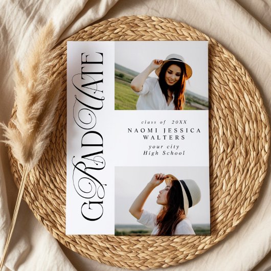 Modern Typography 2 Photos Elegant Graduation Kaart