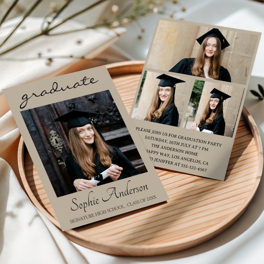 Modern Typography 3 Photo Collage Graduation Party Kaart
