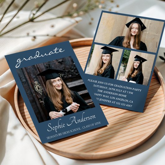 Modern Typography 3 Photo Collage Graduation Party Kaart