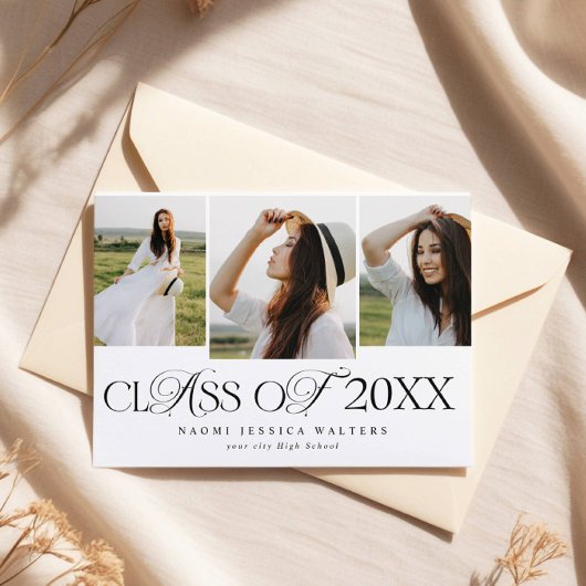 Modern Typography 3 Photos Class of Graduation Kaart