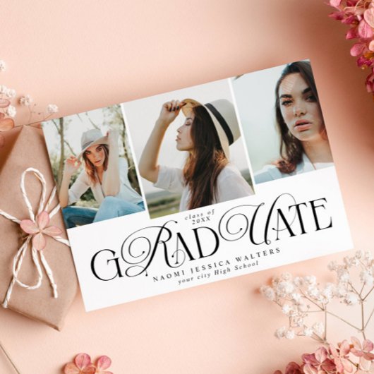 Modern Typography 4 Photos Elegant Graduation Kaart
