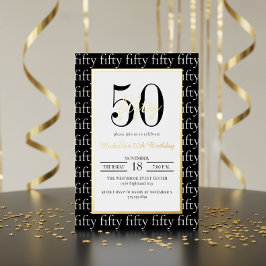 Modern Typography 50th Birthday Party Black Gold  Folie Uitnodiging