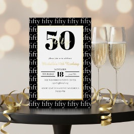 Modern Typography 50th Birthday Party Black Gold Folie Uitnodiging
