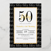 Modern Typography 50th Birthday Party Black Gold  Folie Uitnodiging (Voorkant)