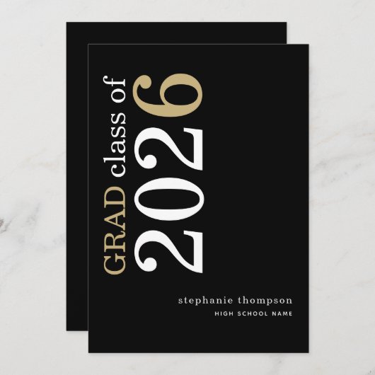 Modern Typography Black 2026 Graduation  Aankondiging (Voorkant / Achterkant)