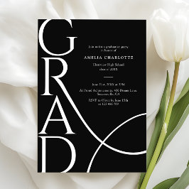 Modern Typography Black and White 2026 Grad Party Kaart