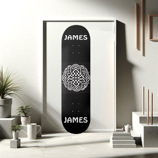 Modern Typography Black and White Celtic Art Funky Persoonlijk Skateboard