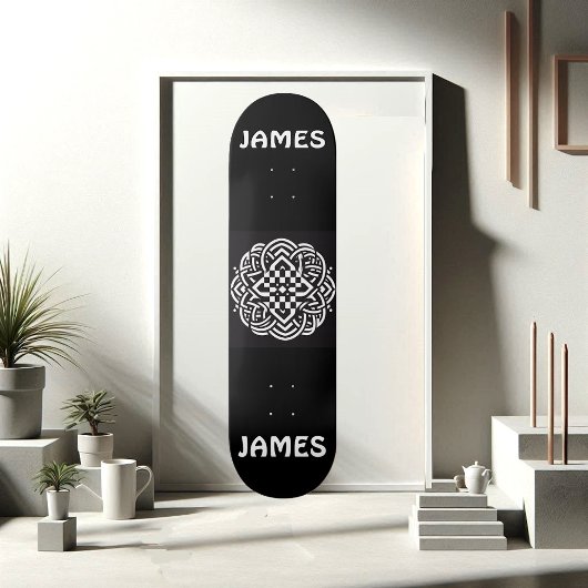 Modern Typography Black and White Celtic Art Funky Persoonlijk Skateboard