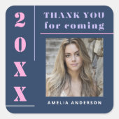 Modern Typography Blue Photo Afstuderen Bedankt Vierkante Sticker (Voorkant)
