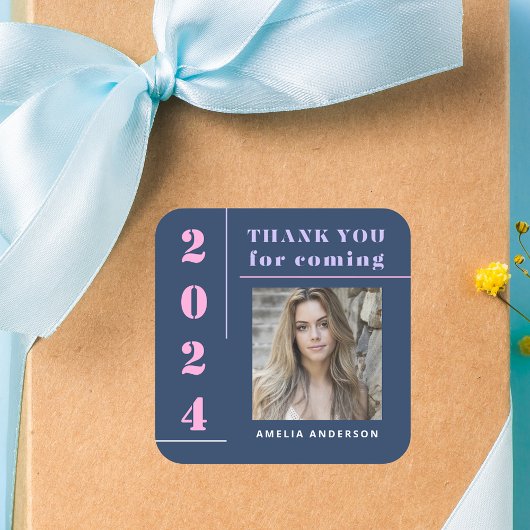 Modern Typography Blue Photo Afstuderen Bedankt Vierkante Sticker