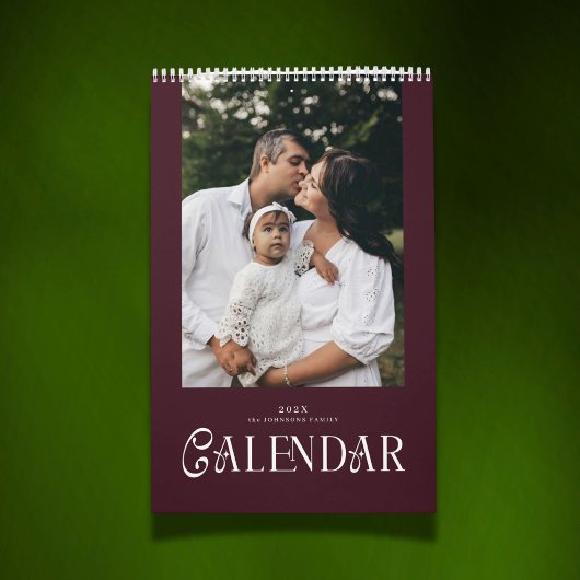 Modern Typography Custom Family Photo Burgundy  Kalender