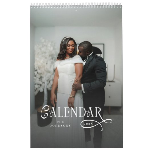 Modern Typography Custom Newlyweds Wedding Photo Kalender (Hoes)