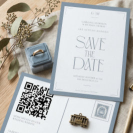 Modern Typography Dusty Blue Save The Date  Briefkaart