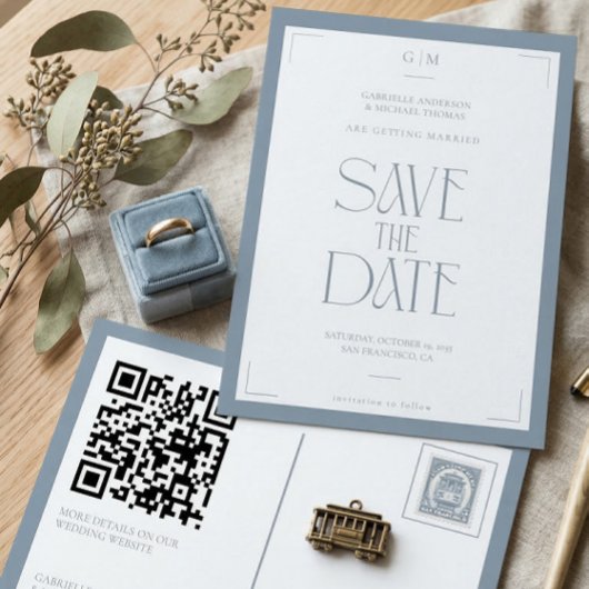 Modern Typography Dusty Blue Save The Date  Briefkaart
