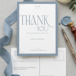 Modern Typography Dusty Blue Wedding Thank You  Briefkaart