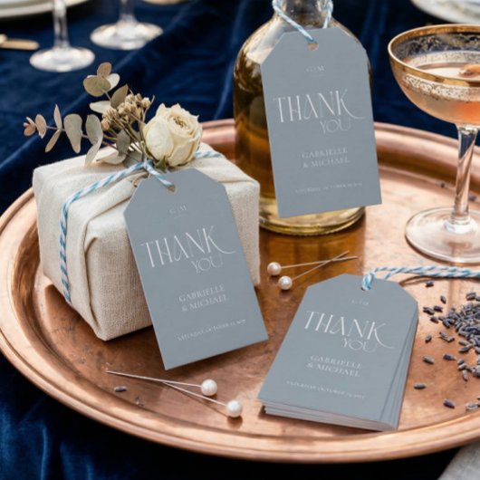 Modern Typography Dusty Blue Wedding Thank You  Cadeaulabel