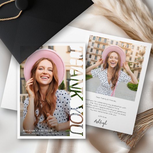 Modern Typography Graduate 2 Photo Thank You Kaart