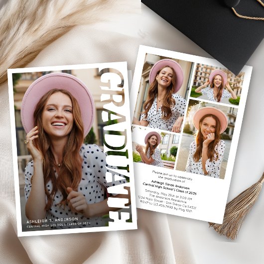 Modern Typography Graduate 4 Photo Collage Kaart