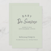 Modern Typography Green Pregnancy Aankondiging (Voorkant / Achterkant)