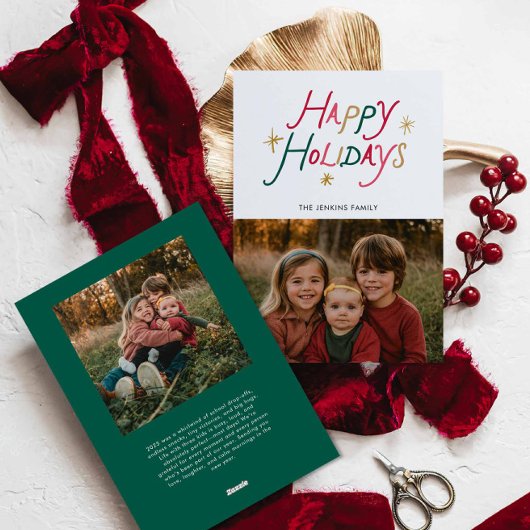 Modern Typography Happy Holidays Two Photo Card Feestdagenkaart