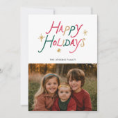 Modern Typography Happy Holidays Two Photo Card Feestdagenkaart (Voorkant)