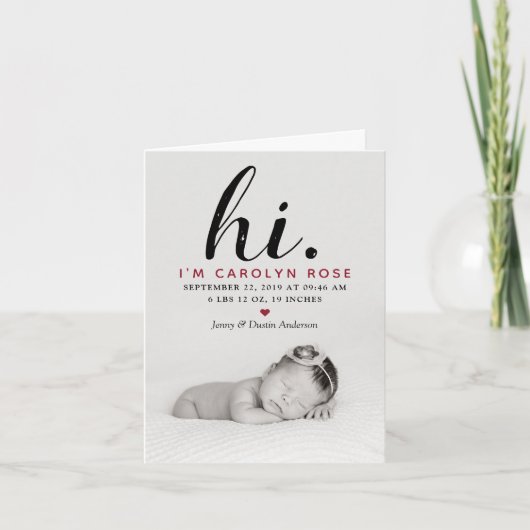 Modern Typography "Hi". Foto van Birth Announcemen Feestdagen Kaart (Voorkant)