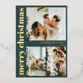 Modern Typography Minimal Green Merry Christmas Folie Feestdagenkaart (Voorkant)