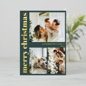 Modern Typography Minimal Green Merry Christmas Folie Feestdagenkaart (Staand Voorkant)